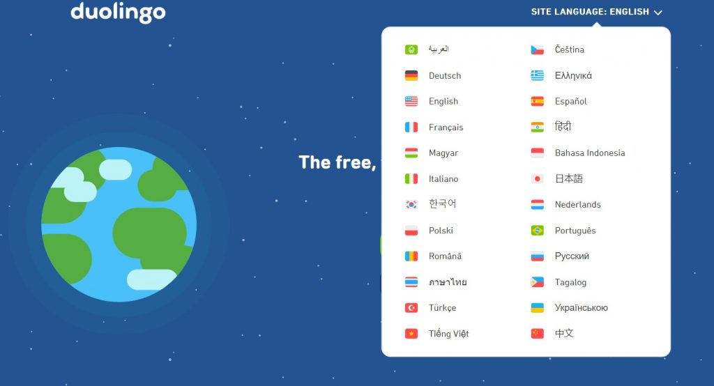 Duolingo language selection